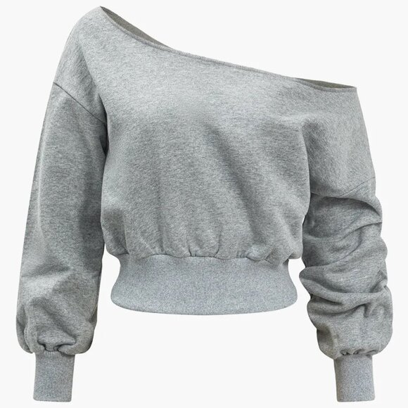 Micas Tops - Micas Asymmetrical Neck Long-Sleeve Shirt Size M